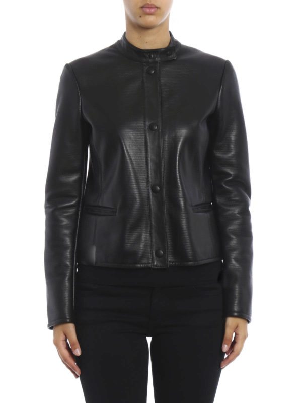 Stripes Effect Leather Jacket By Armani Collezioni Armani Collezioni Stripes Effect Leather Jacket