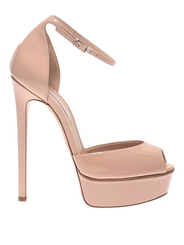 Sandals Casadei Flora Nude Patent Leather Platform Sandals