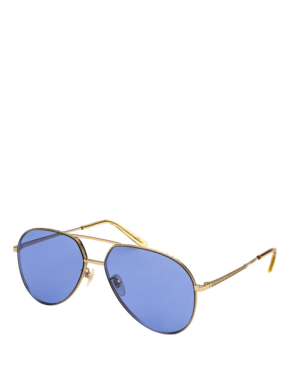 Sunglasses Gucci Blue Lens Golden Metal Aviator Sunglasses GG0356SC007