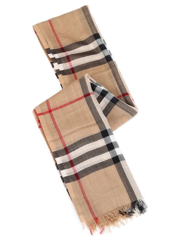 Stoles & Shawls Burberry - Giant Check Wool-Silk Gouze Scarf Camel Check -  3743232