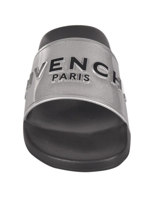 Flip flops Givenchy - Logo slides in black and silver - BH300HH0SD040