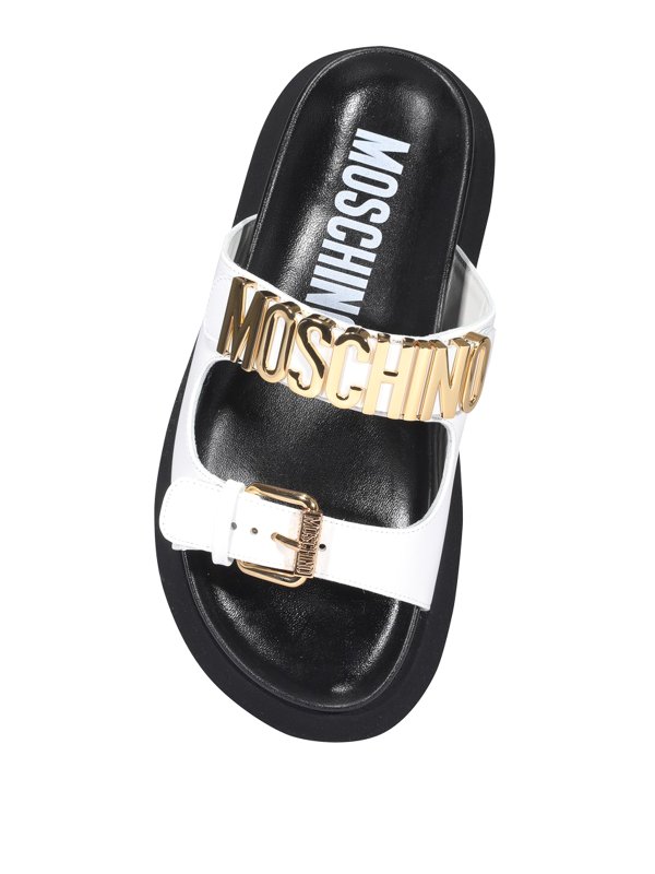 moschino logo leather slides