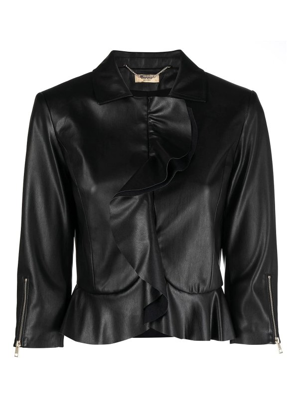 ruffled faux leather jacket