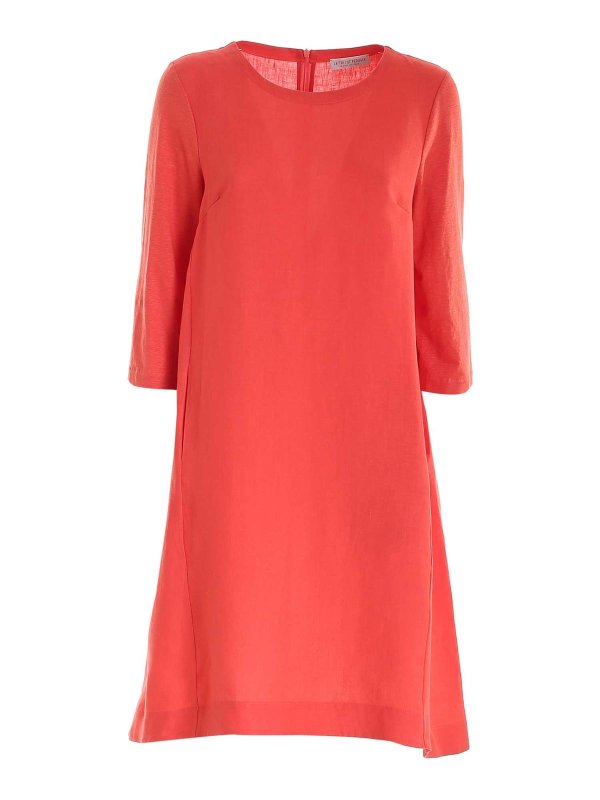 Le Tricot Perugia - Linen and jersey dress in coral red - knee length ...