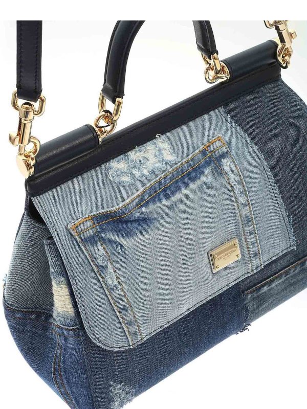 Totes bags Dolce & Gabbana Sicily medium denim handbag BB6002AO6218M800