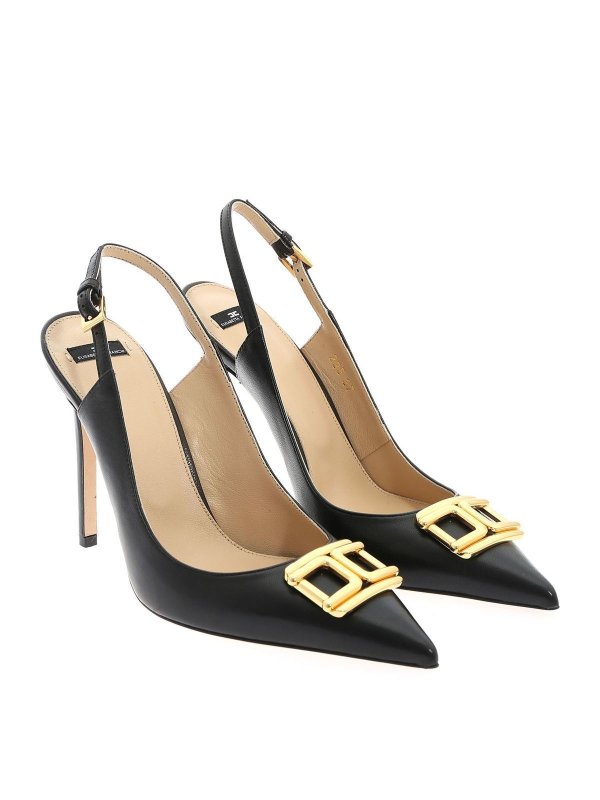 Elisabetta Franchi - Golden logo pumps in black - court shoes ...