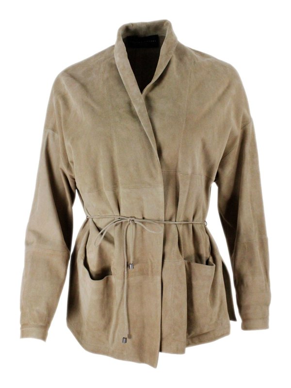 Leather jacket Fabiana Filippi - Suede jacket in beige - PLD270B915C1661215