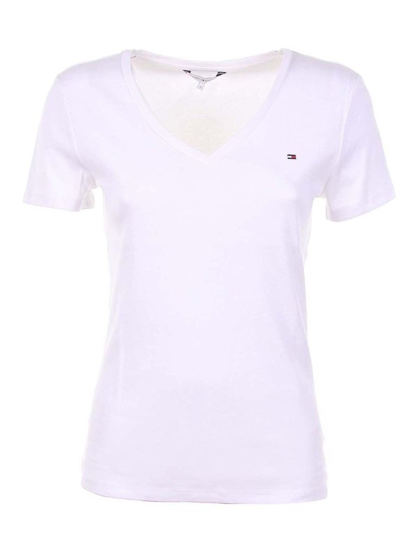 Fantastisk serie undtagelse T-shirts Tommy Hilfiger - V-neck T-shirt in white - WW0WW30511COTONEYBR