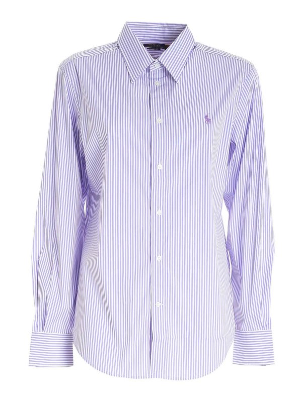 purple and white ralph lauren shirt