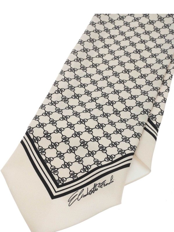 Scarves Elisabetta Franchi - Printed foulard in cream color and black ...