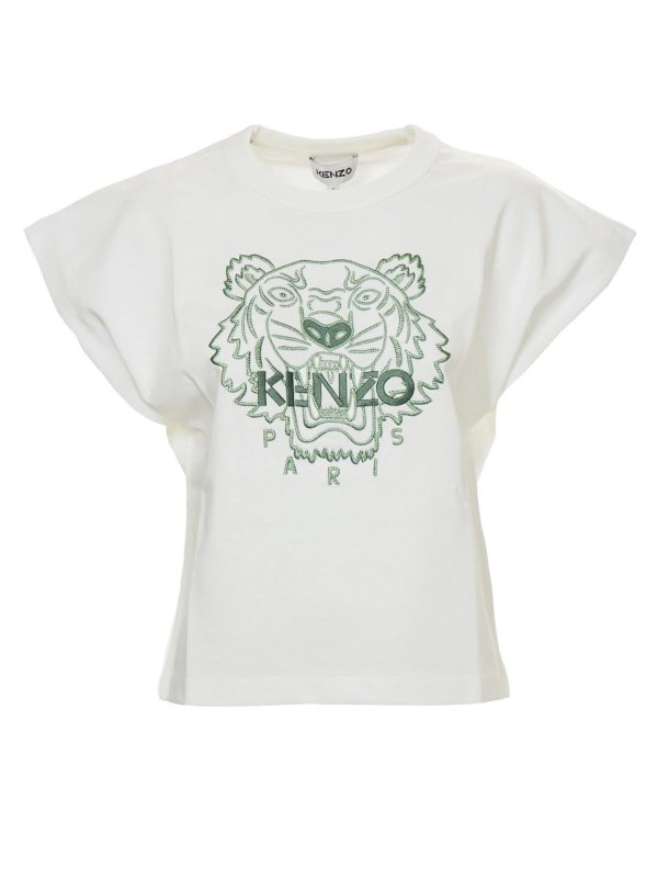 Af en toe verwijzen Anzai T-shirts Kenzo - Tiger boxy T-shirt in white and green - FB62TS6454YF01B