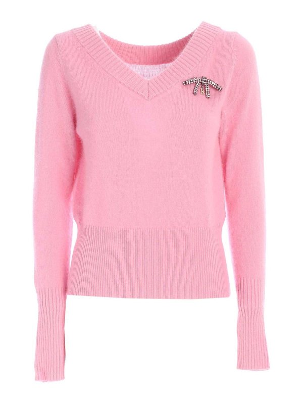 V necks Blugirl - Rhinestone brooch sweater in pink - 500183L0009