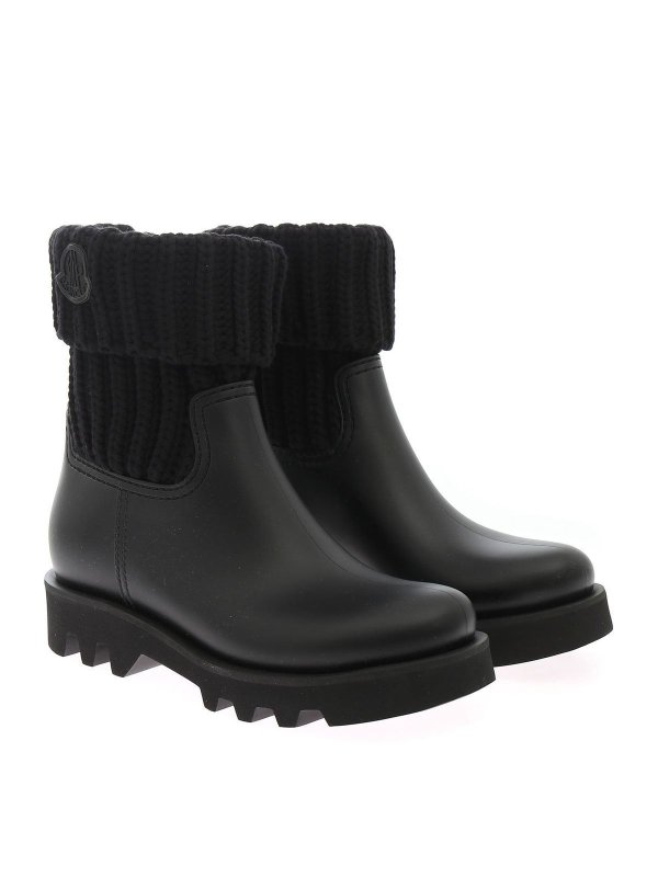 moncler ginette knit cuff leather rain boot