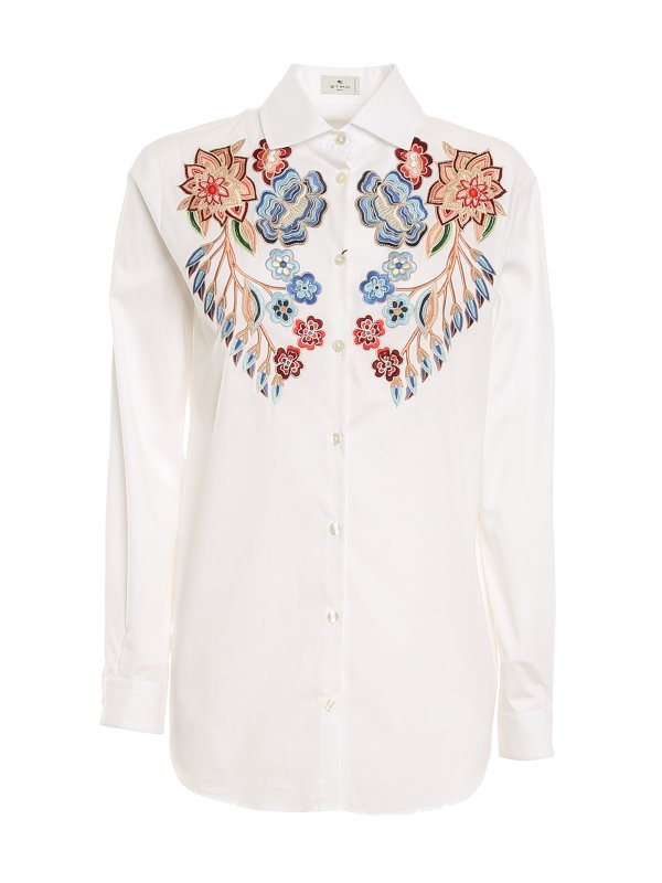 Floral embroidery poplin shirt 