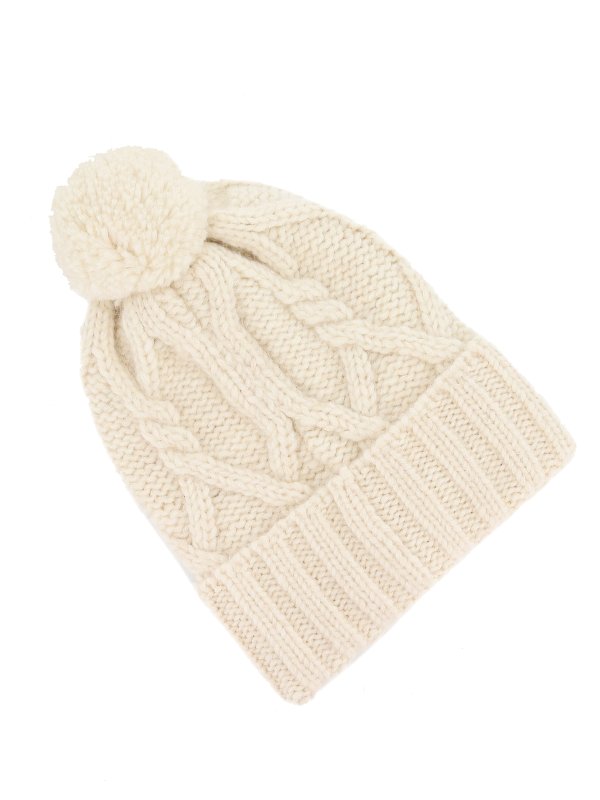 Pom pom detailed cable knit beanie 