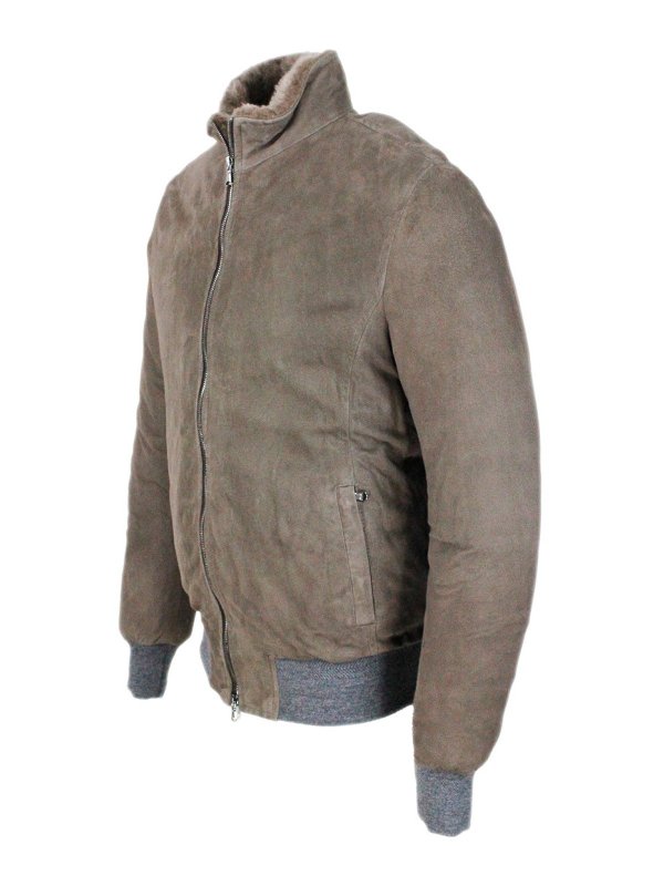 چرم Barba - Suede padded jacket with 