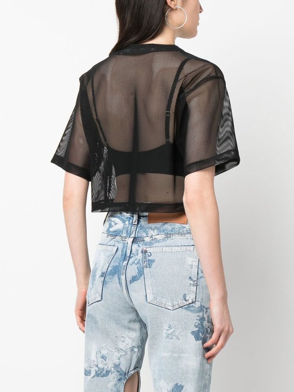 Nude Black Leopard Printed Crop Mesh Top - Heny Star