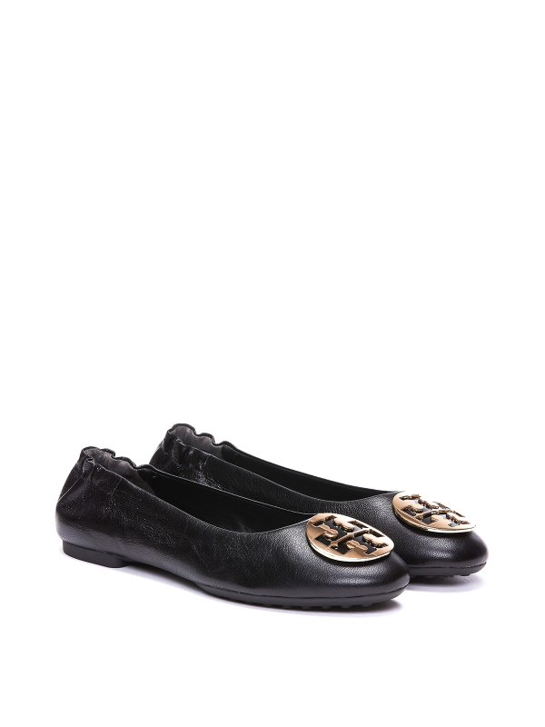 Flat shoes Tory Burch - Leather Claire flats with logo plaque - 147379001