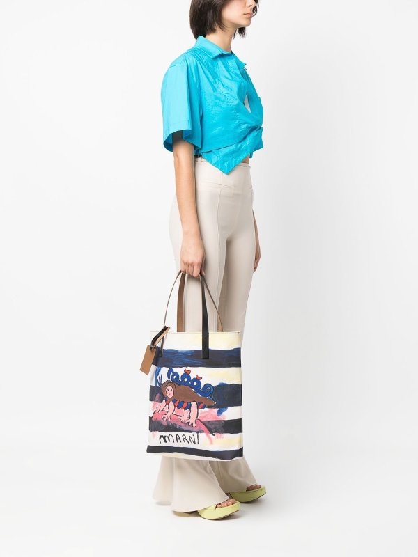 Graphic-print striped tote bag