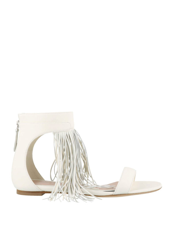 White leather fringed sandals 
