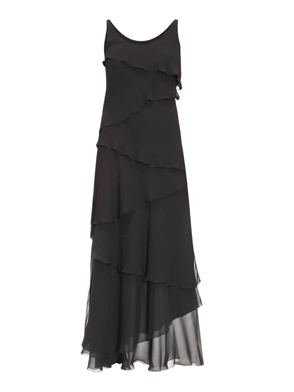 Armani Collezioni - Sleeveless flounce long silk dress - evening ...