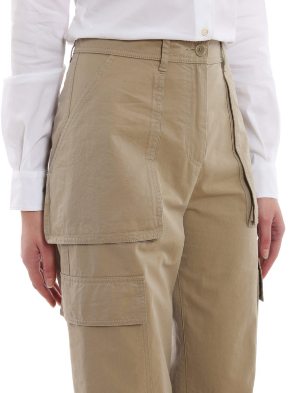 Aspesi - Beige cotton wide leg cargo trousers - casual trousers ...