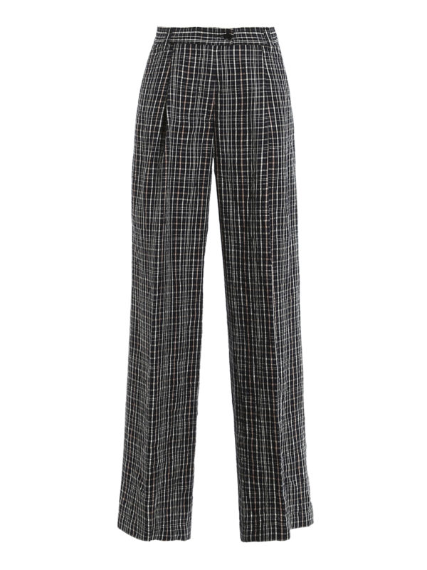 Checked linen palazzo trousers 