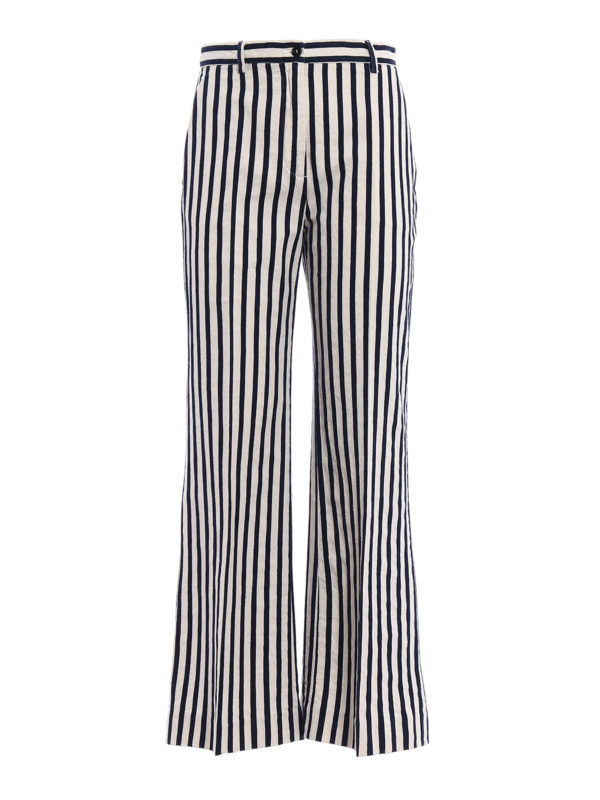 Striped linen blend flared trousers 
