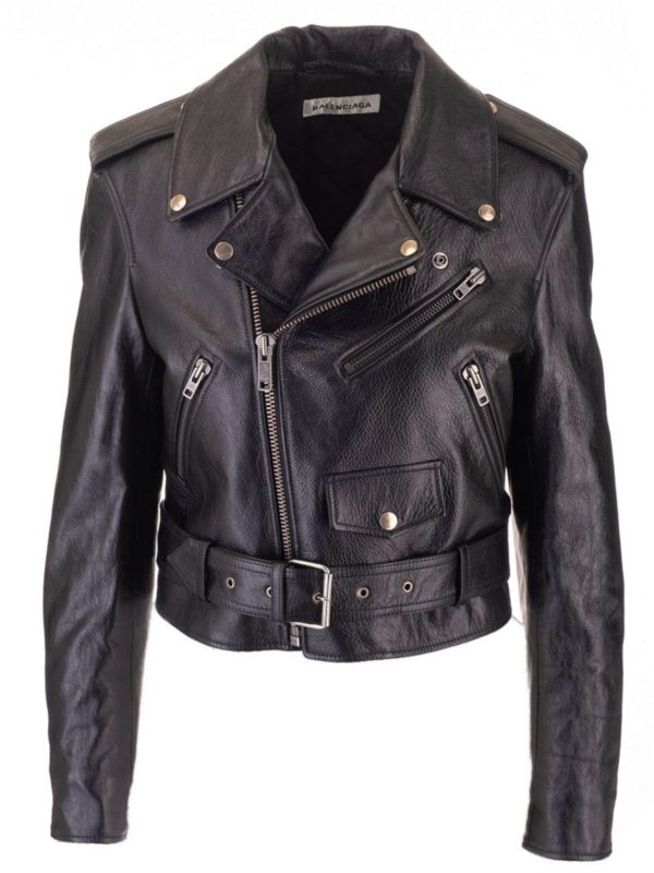 balenciaga black leather motorcycle jacket