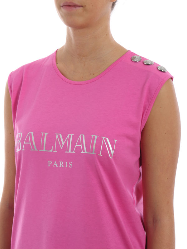 gedragen joggen ondergeschikt Tops & Tank tops Balmain - Balmain print fluo pink cotton tank top -  18HPF01005I015C2030