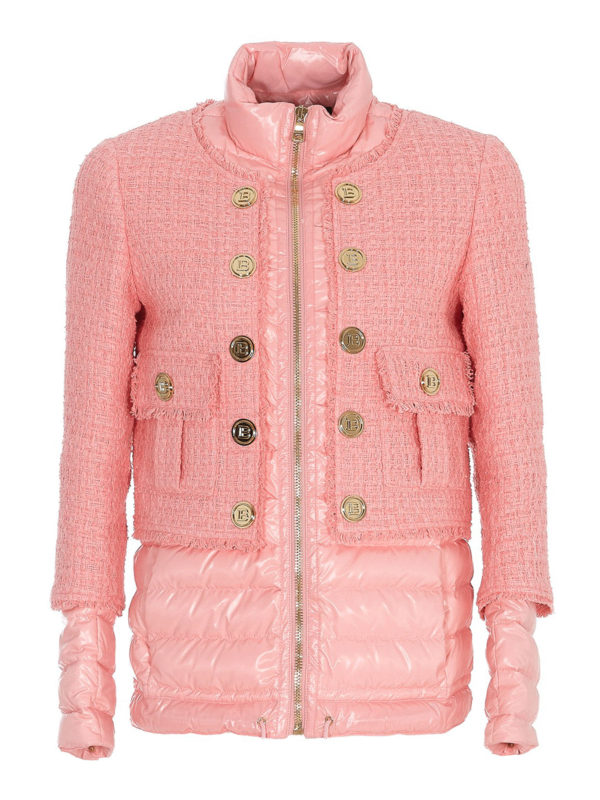 Tweed and quilted fabric puffer jacket 
