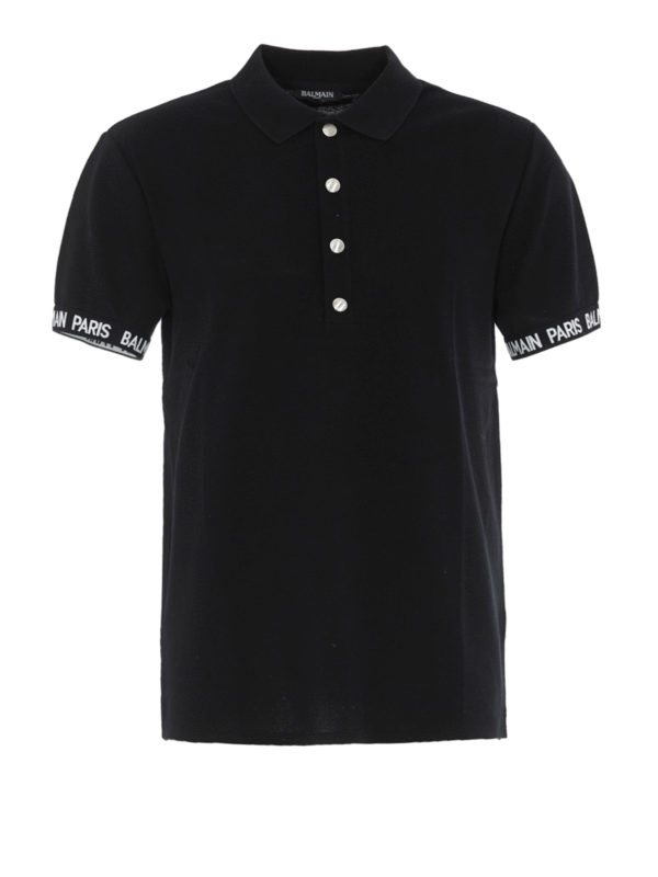 Polo shirts Balmain - Black cotton polo shirt with logo cuffs ...