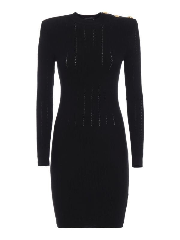 Wool cotton blend black mini dress 