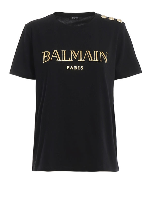 T-shirts Balmain - Cotton T-shirt with gold buttons and logo ...