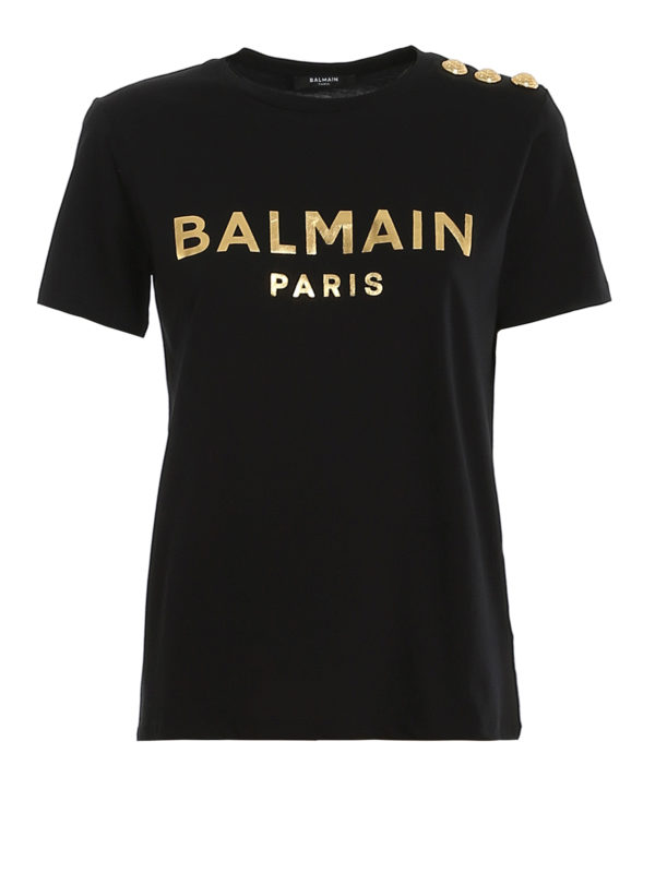 T-shirts Balmain - Logo T-shirt with golden buttons - TF01350I414EAD