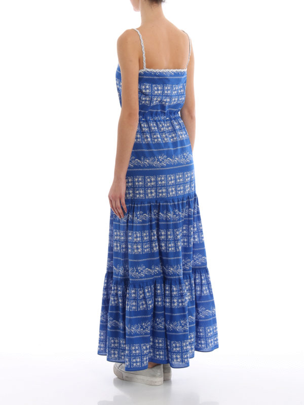 print blue cotton muslin maxi dress 