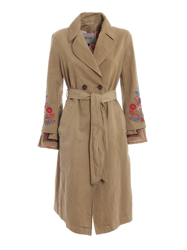 Trench coats Bazar Deluxe - Embroidered cotton and linen trench coat ...