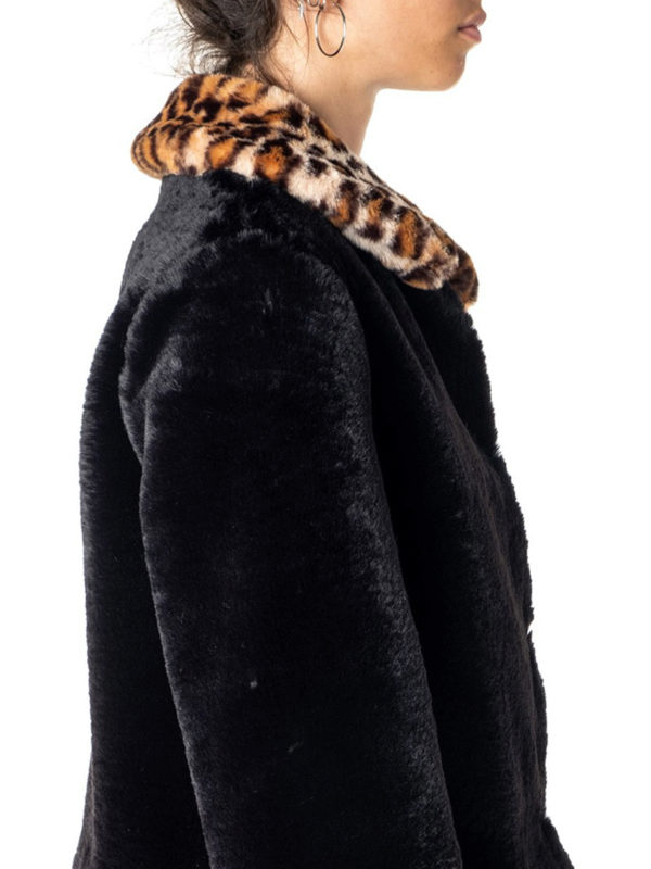 print collar faux fur bomber jacket 