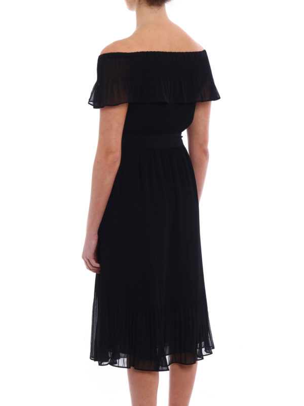 black pleated chiffon dress