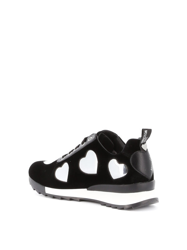 Black velvet sneakers with hearts 