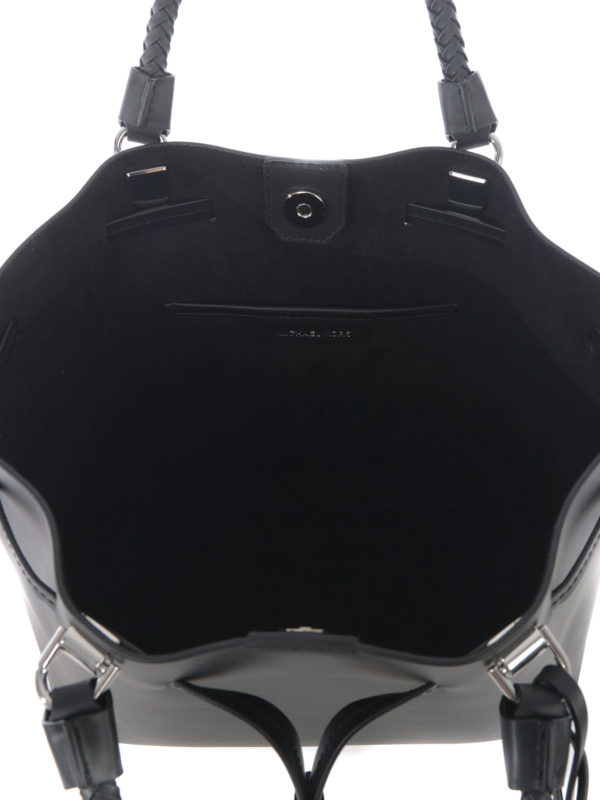 michael kors black leather bucket bag