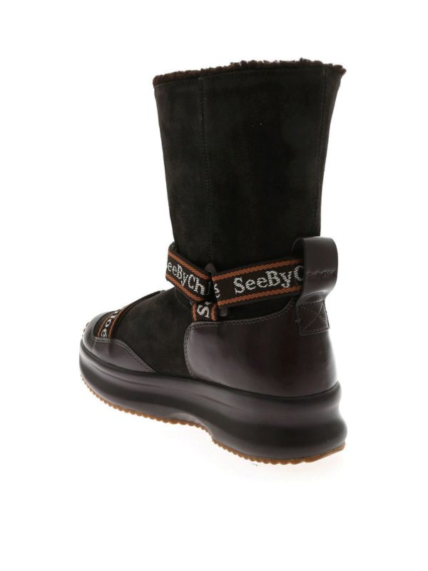 Branded straps ankle boots in brown 
