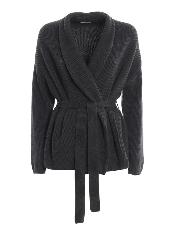 Cardigans Brunello Cucinelli - Rib knitted cashmere belted cardigan ...