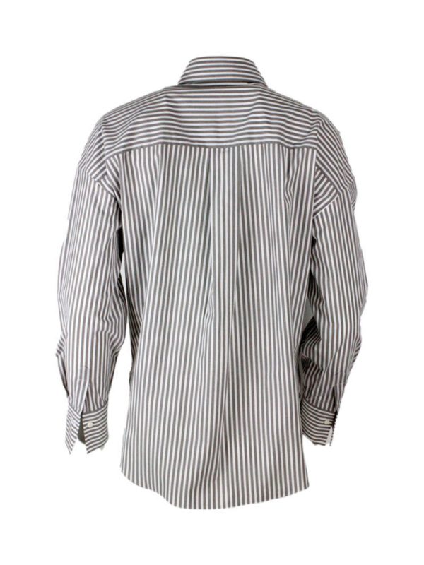 Brunello Cucinelli - Shiny Tab striped shirt in mud color - shirts ...