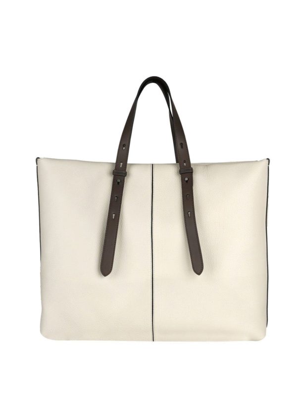 Brunello Cucinelli Hammered Leather Bag In White Totes Bags Mbvnd2187c71rice