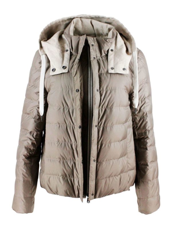 Padded coats Brunello Cucinelli - Down jacket with removable hood in ...