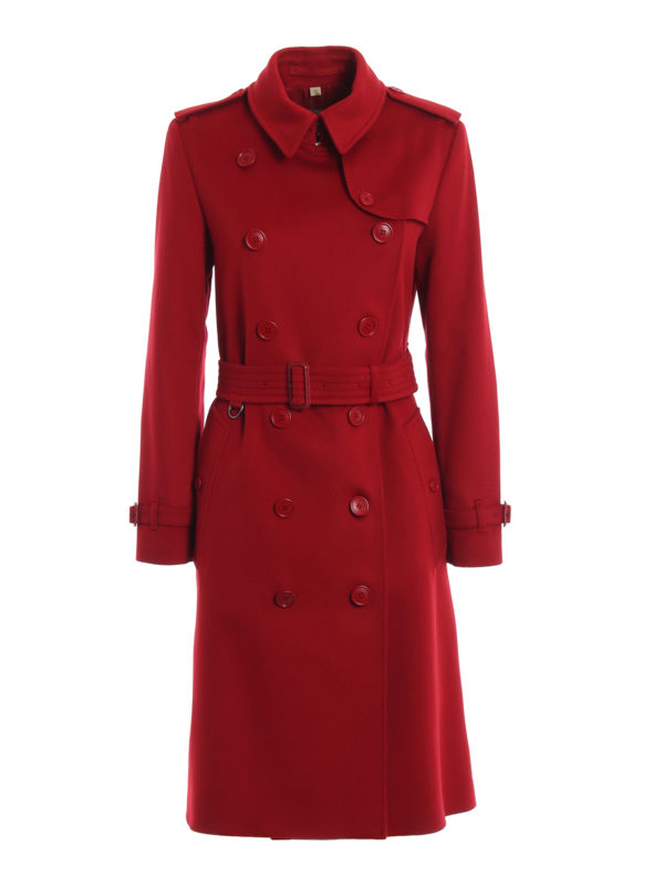 Knee length coats Burberry - Kensington red cashmere trench coat - 8011234