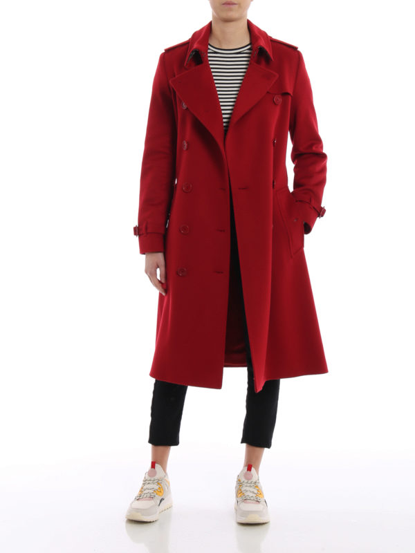 Knee length coats Burberry - Kensington red cashmere trench coat - 8011234