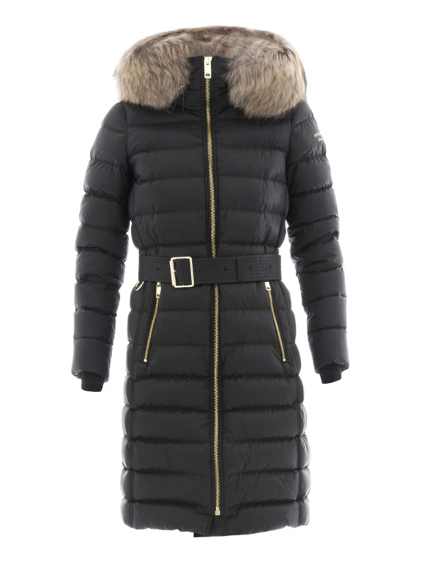 belted hooded puffer coat