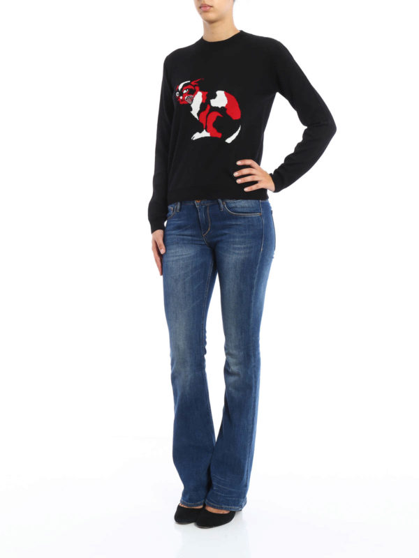 Cat intarsia crew neck sweater 